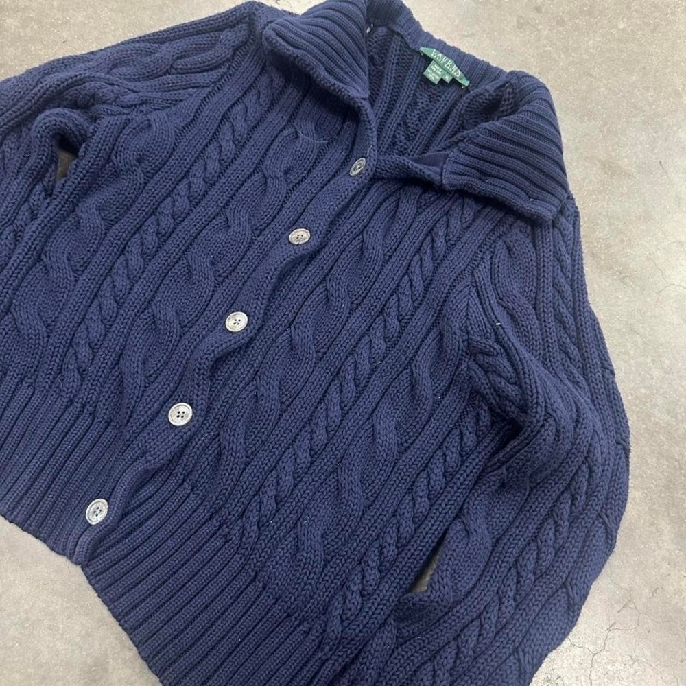 *SOLD* Ralph Lauren womens navy blue heavy cable knit button up cardigan Size XL - Picture 2 of 5